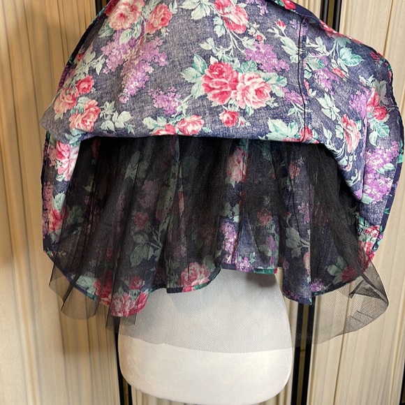 VINTAGE- COLD SHOULDER PURPLE ROSE & FLORAL DRESS WITH TULLE SIZE XS TO S - Picture 12 of 12